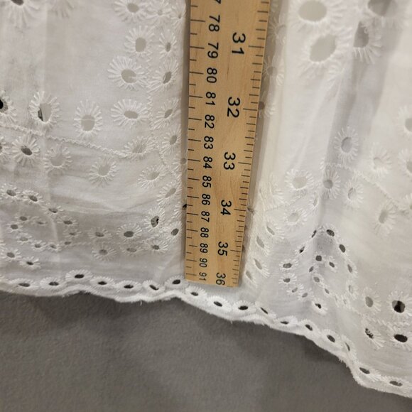 Eyelet Lace Midi Dress Women Medium White Tiered Ruffle Hem Simple Beachy Boho - Picture 6 of 6